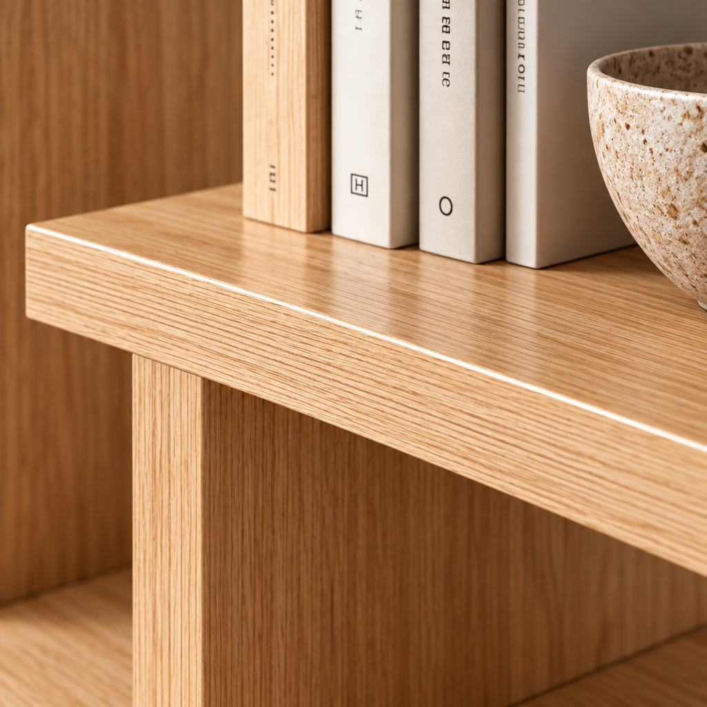 Minimalist wooden geometric bookshelf