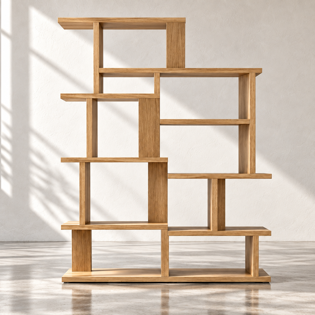 Minimalist wooden geometric bookshelf