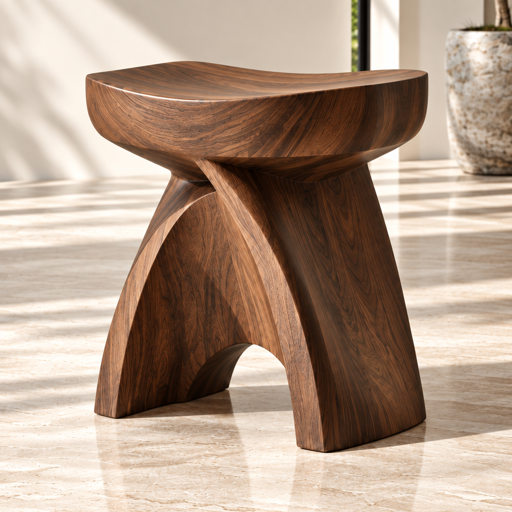 Sculptural Wooden Stool 🪵